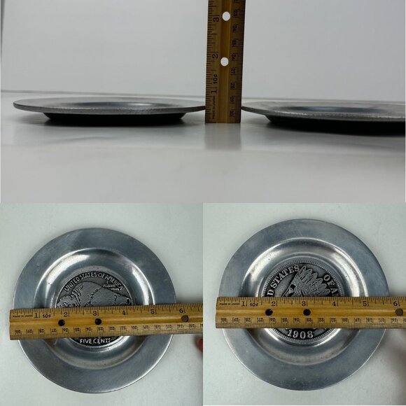 2 Vtg Pewter Pewtarex Indian Head Penny Buffalo Nickel Collectible Plates 5.75in - Picture 3 of 12